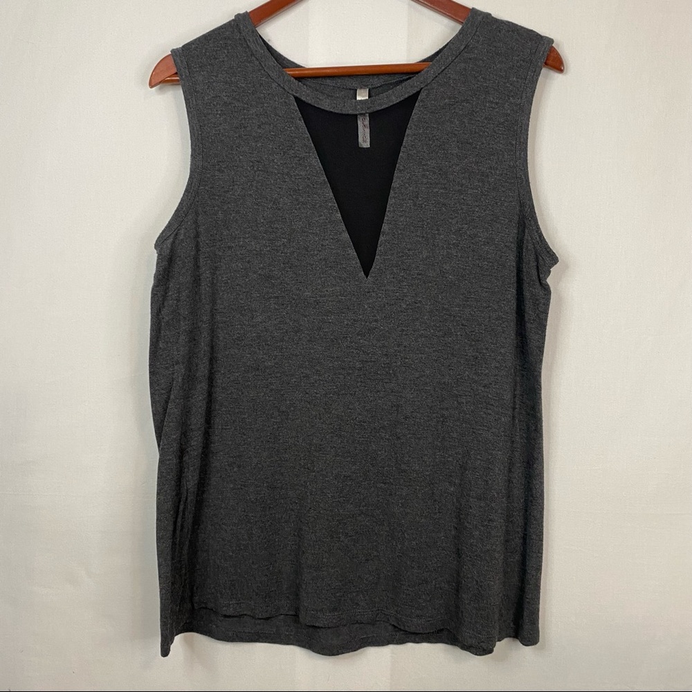 OCASION Sleeveless Casual Top Grey Black Athleisure Mesh Plus Size XXL